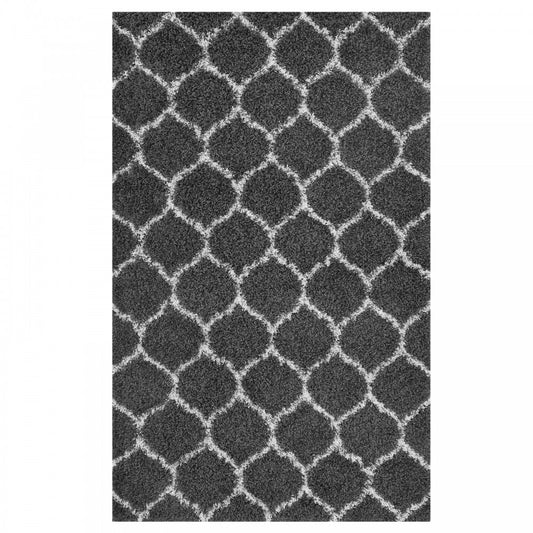 Solvea Moroccan Trellis 8x10 Shag Area Rug, Dark Gray and Ivory