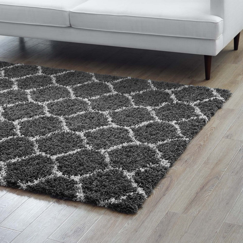 Solvea Moroccan Trellis 8x10 Shag Area Rug, Dark Gray and Ivory