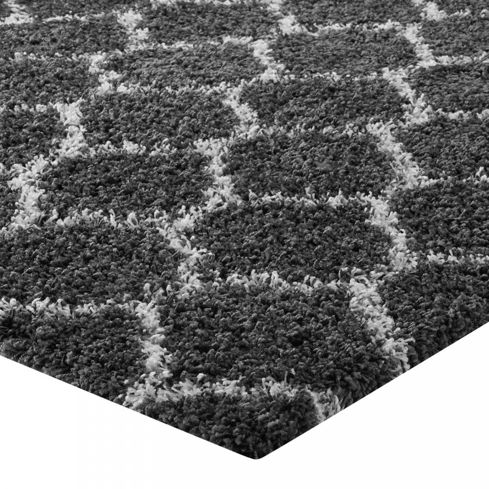 Solvea Moroccan Trellis 8x10 Shag Area Rug, Dark Gray and Ivory