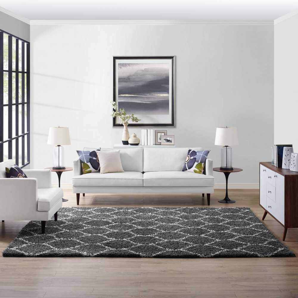 Solvea Moroccan Trellis 8x10 Shag Area Rug, Dark Gray and Ivory