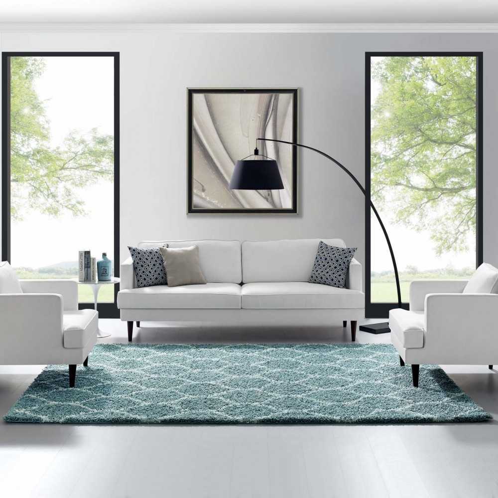 Solvea Moroccan Trellis 8x10 Shag Area Rug, Aqua Blue and Ivory