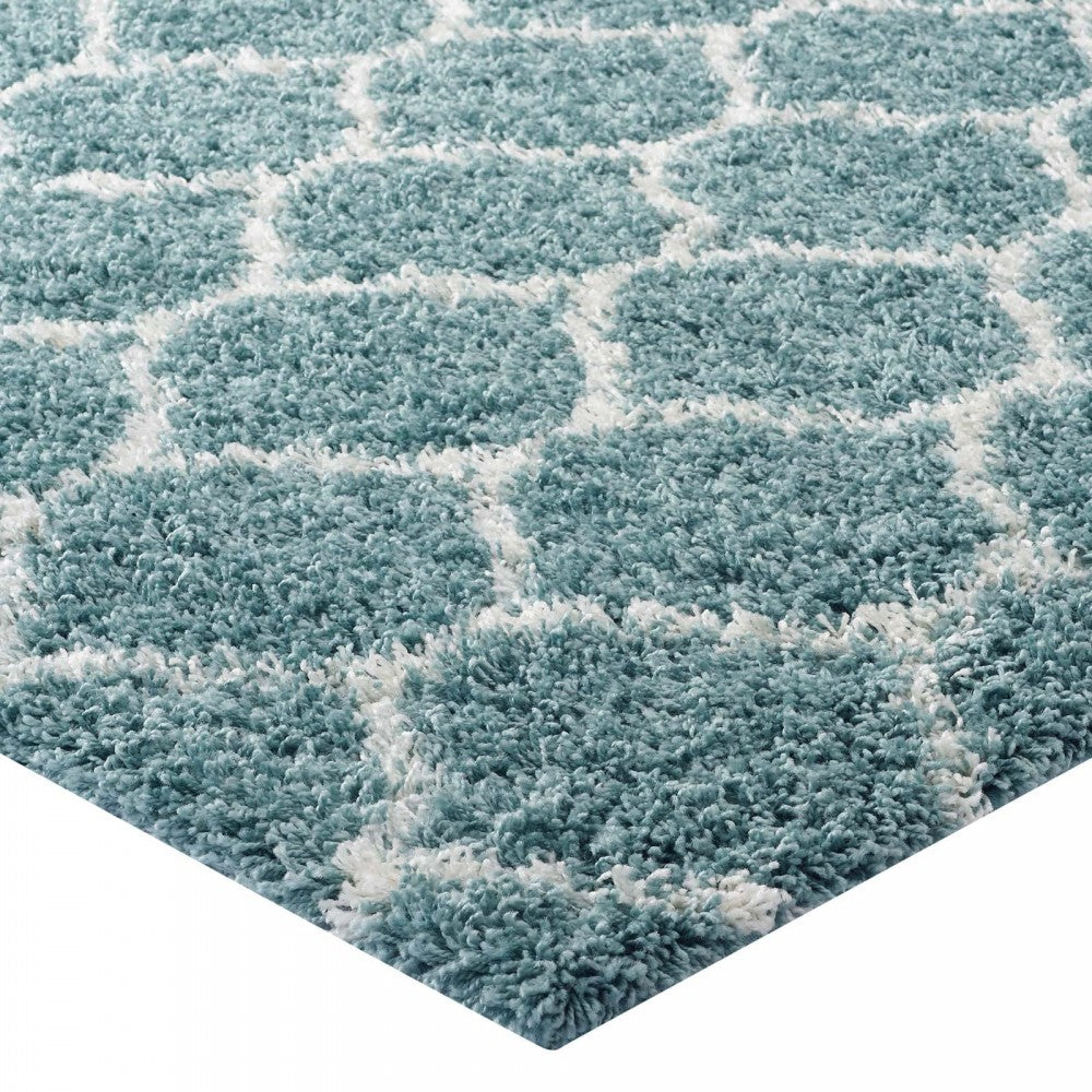 Solvea Moroccan Trellis 8x10 Shag Area Rug, Aqua Blue and Ivory