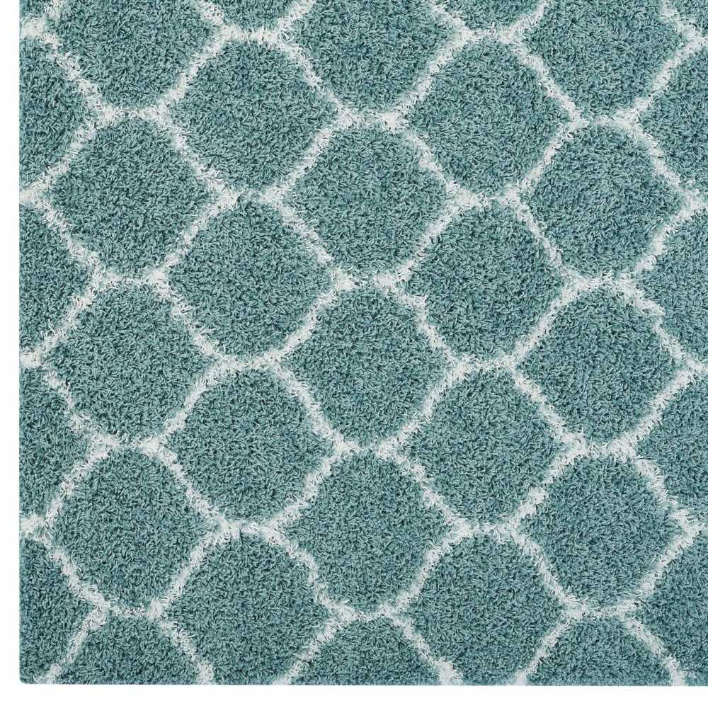 Solvea Moroccan Trellis 8x10 Shag Area Rug, Aqua Blue and Ivory