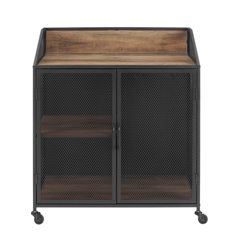 Sona 33" Industrial Bar Cabinet - Rustic Oak