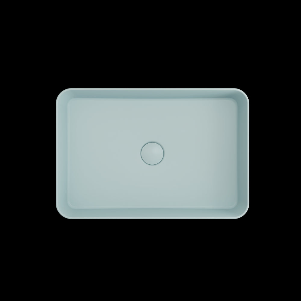 Sottile Rectangle Vessel Fireclay 21.5 in. with Drain Cover in Matte Ice Blue