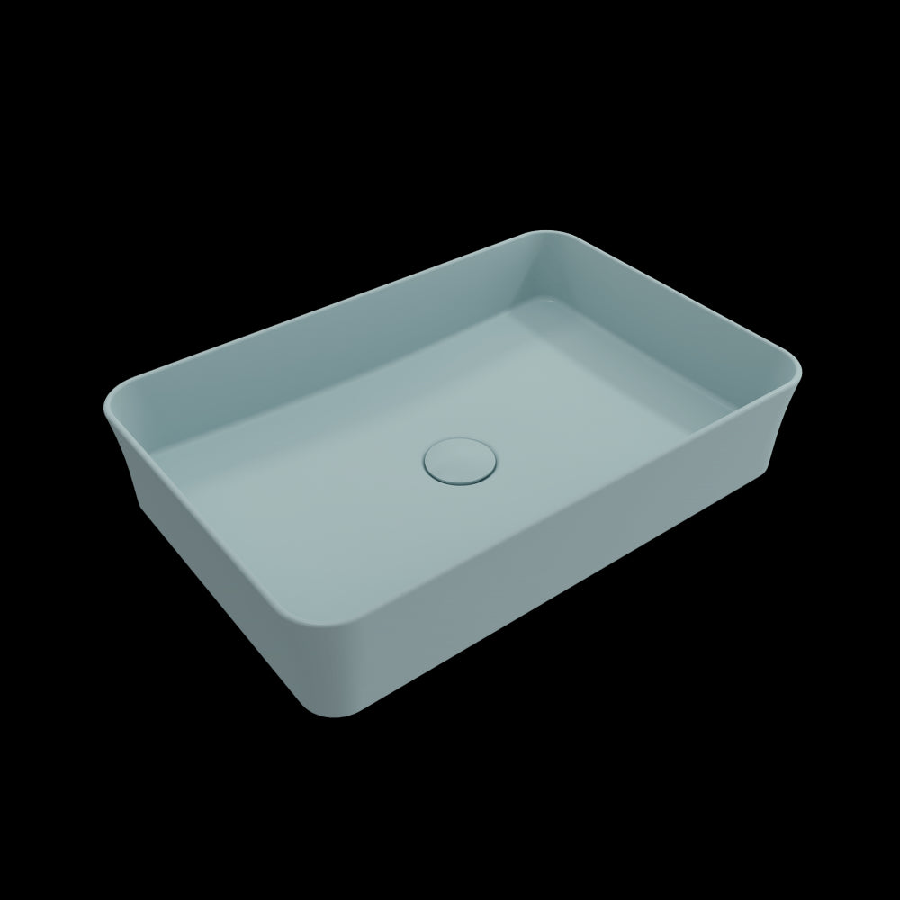 Sottile Rectangle Vessel Fireclay 21.5 in. with Drain Cover in Matte Ice Blue