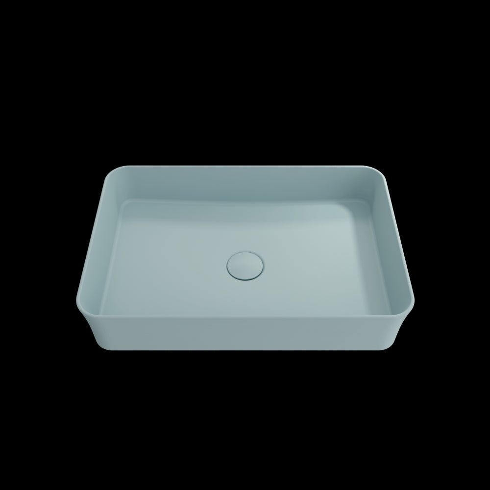 Sottile Rectangle Vessel Fireclay 21.5 in. with Drain Cover in Matte Ice Blue
