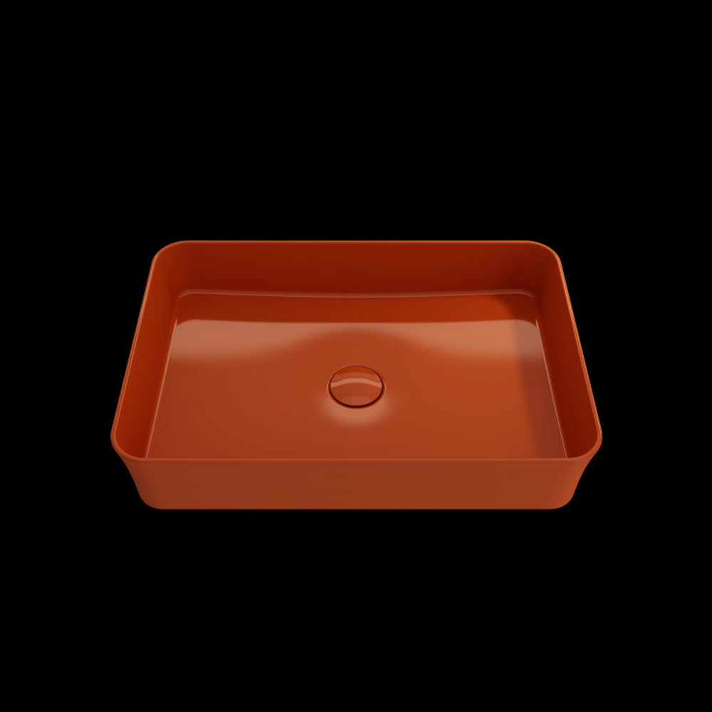 Sottile Rectangle Vessel Fireclay 21.5 in. with Matching Drain Cover in Orange