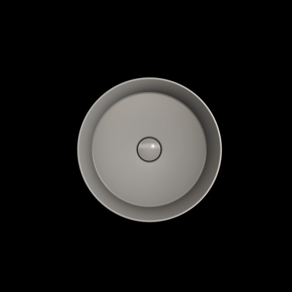 Sottile Round Vessel Fireclay 15 in. with Matching Drain Cover in Matte Gray