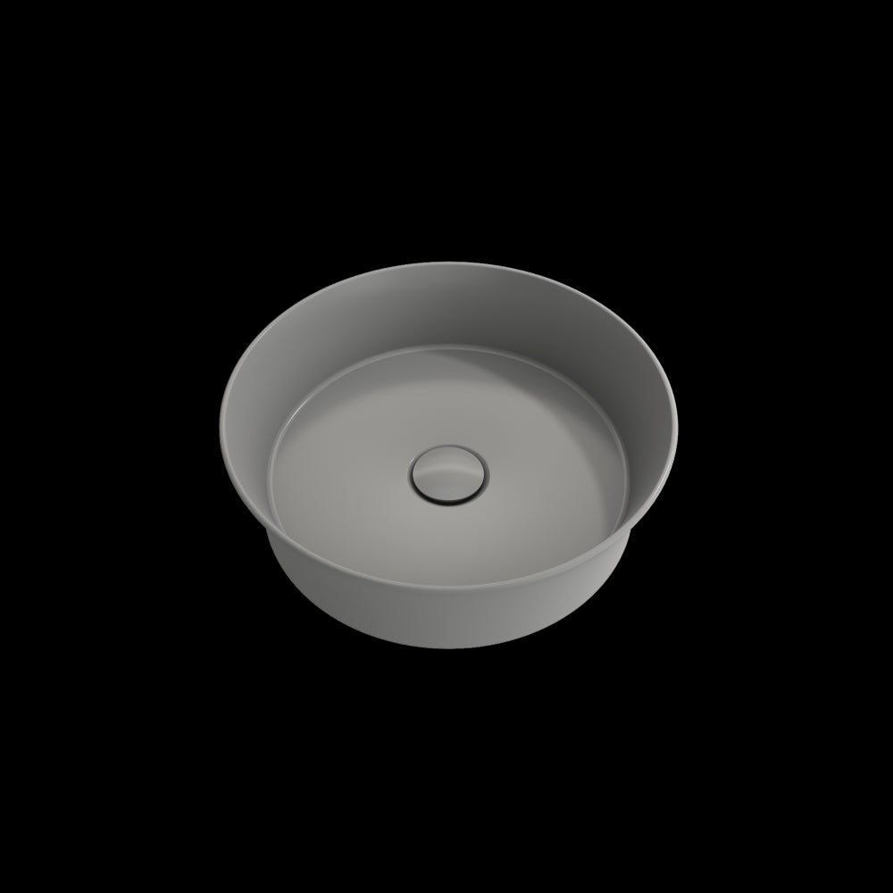 Sottile Round Vessel Fireclay 15 in. with Matching Drain Cover in Matte Gray