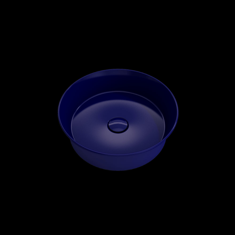 Sottile Round Vessel Fireclay 15 in. with Matching Drain Cover in Sapphire Blue