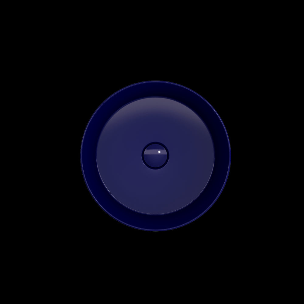 Sottile Round Vessel Fireclay 15 in. with Matching Drain Cover in Sapphire Blue