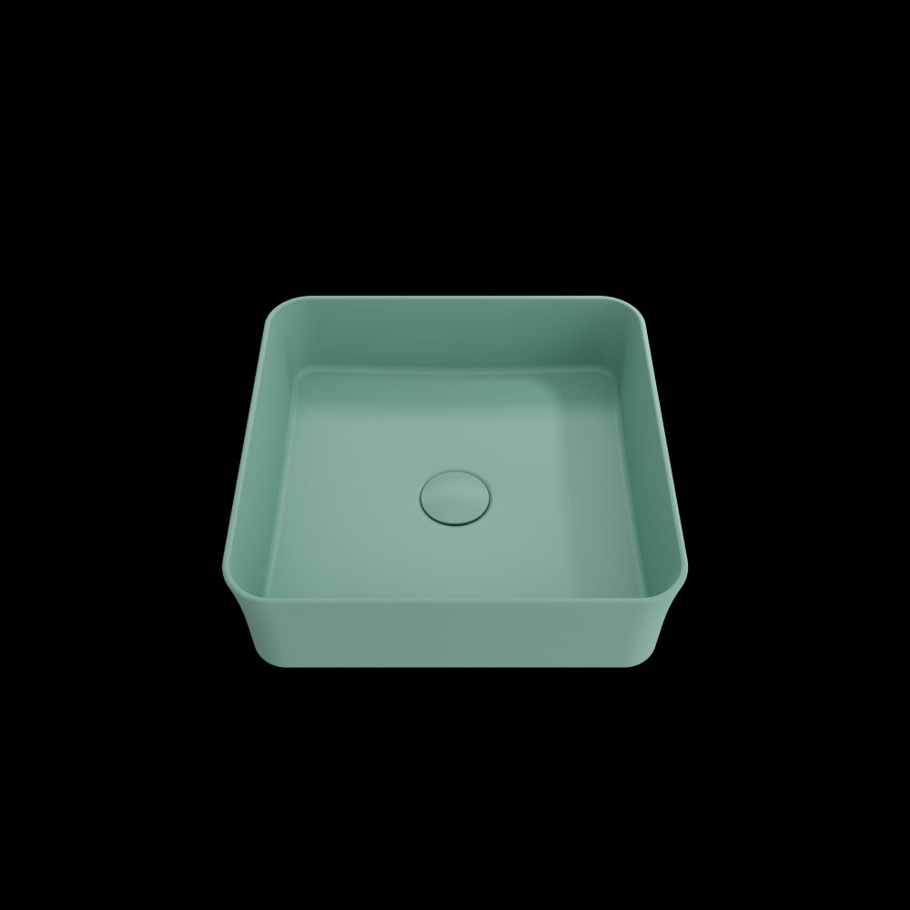 Sottile Square Vessel Fireclay 15.25 in. with Drain Cover in Matte Mint Green