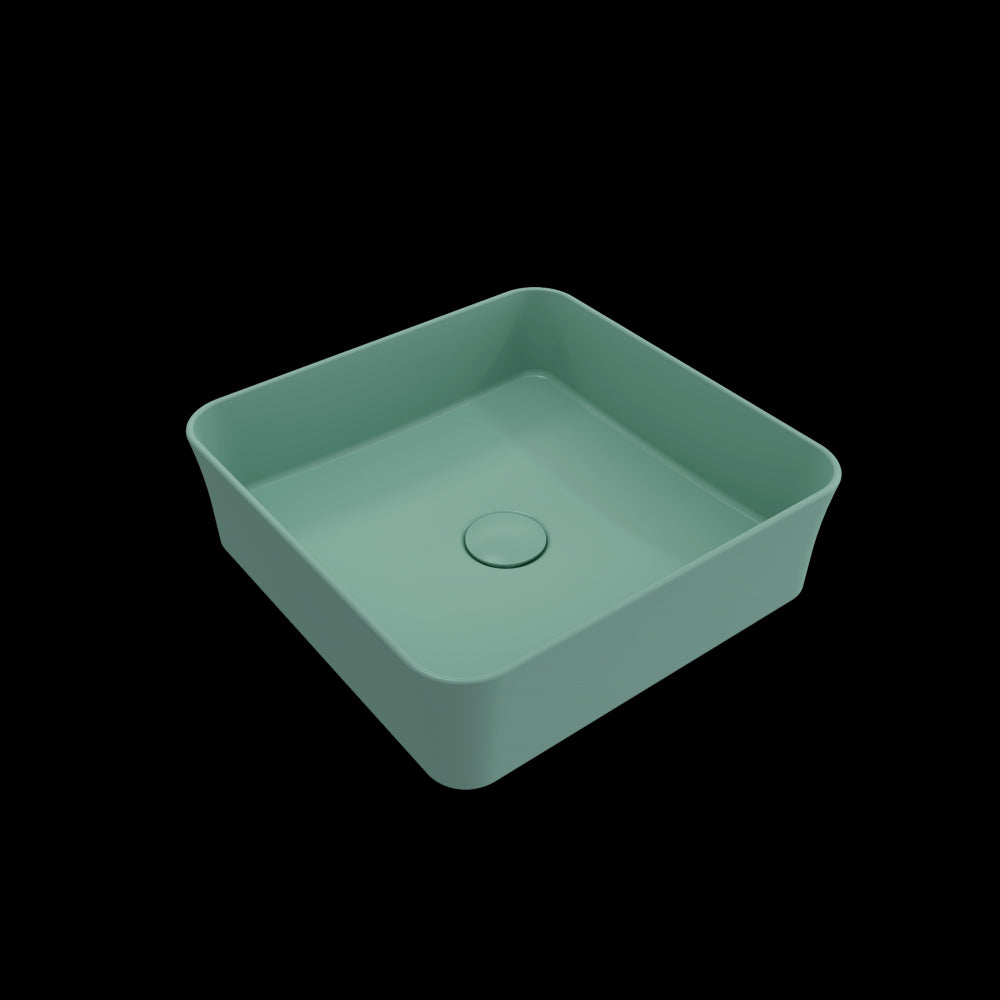 Sottile Square Vessel Fireclay 15.25 in. with Drain Cover in Matte Mint Green