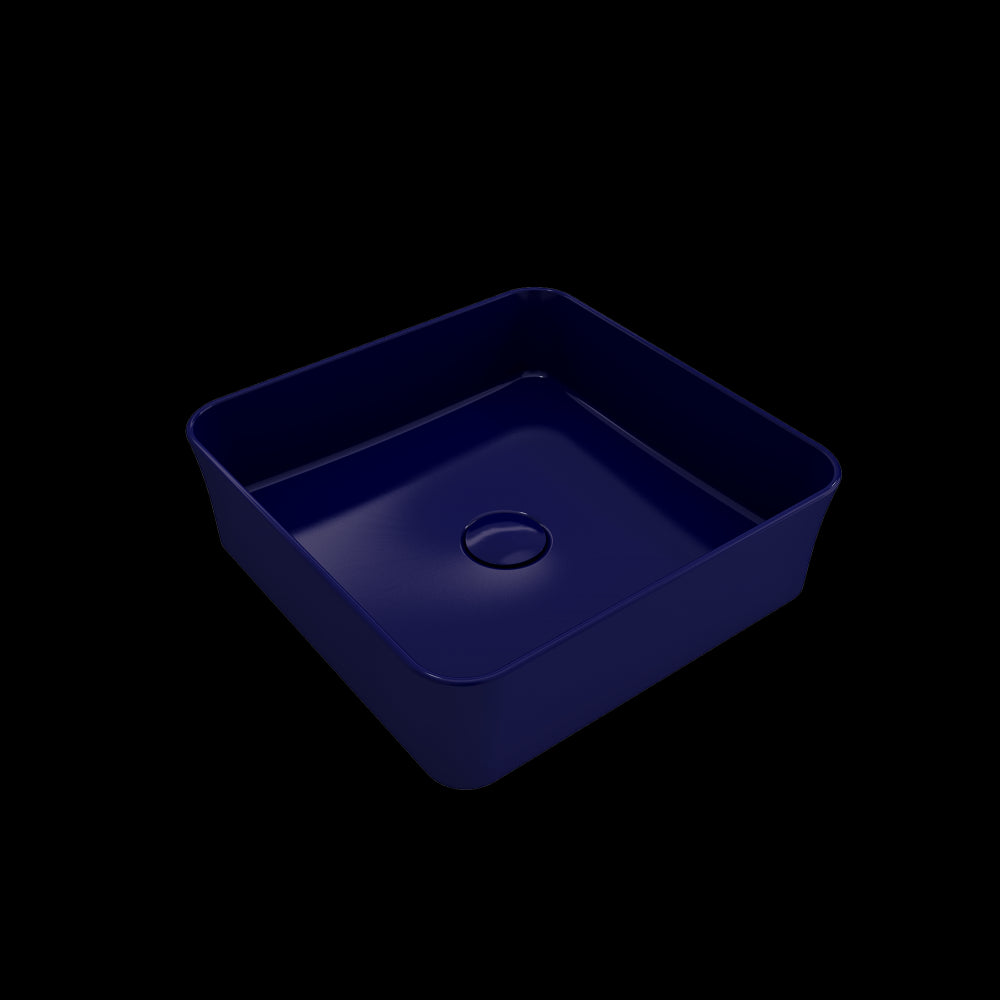 Sottile Square Vessel Fireclay 15.25 in. with Drain Cover in Sapphire Blue