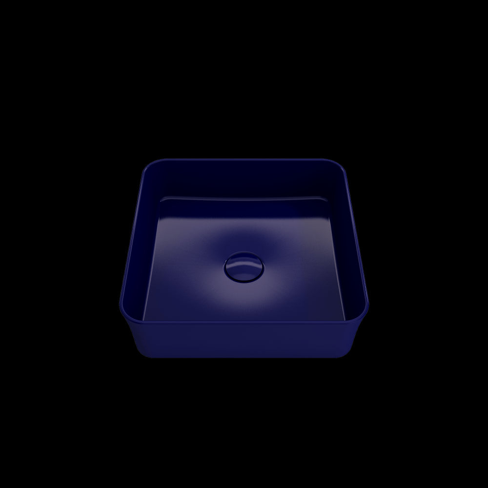 Sottile Square Vessel Fireclay 15.25 in. with Drain Cover in Sapphire Blue