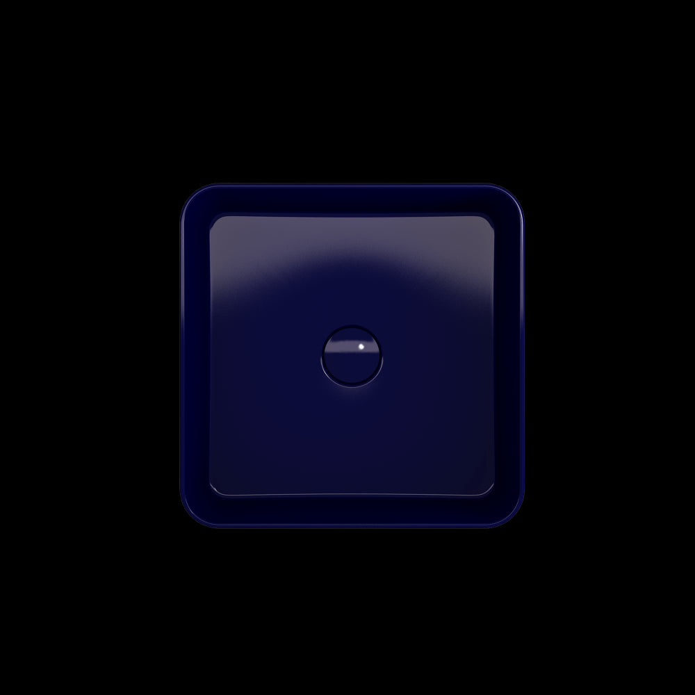 Sottile Square Vessel Fireclay 15.25 in. with Drain Cover in Sapphire Blue
