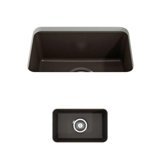 Sotto Dual Mount Fireclay 12 in. Single Bowl Bar Sink Strainer in Matte Brown