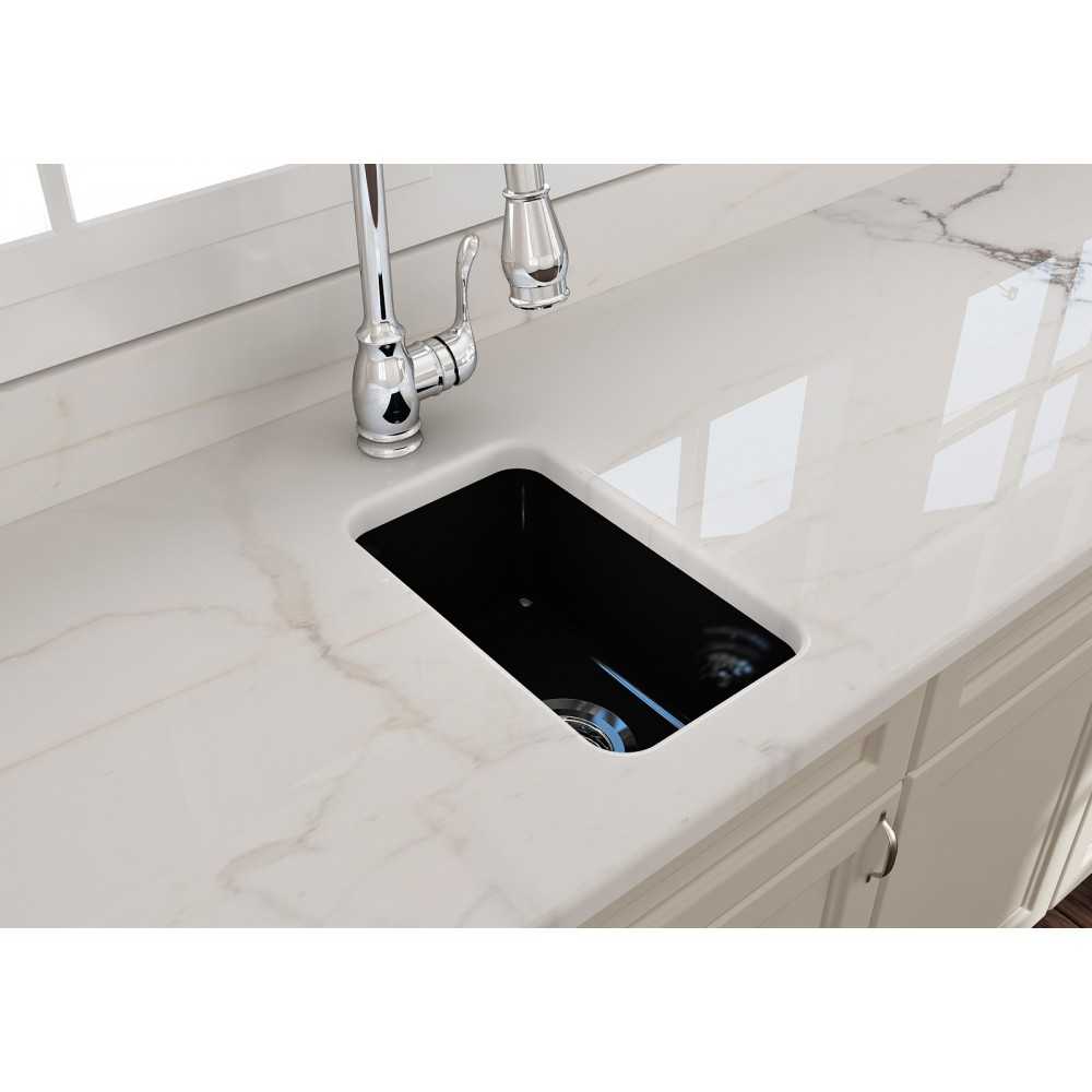 Sotto Dual Mount Fireclay 12 in. Single Bowl Bar Sink with Strainer in Black