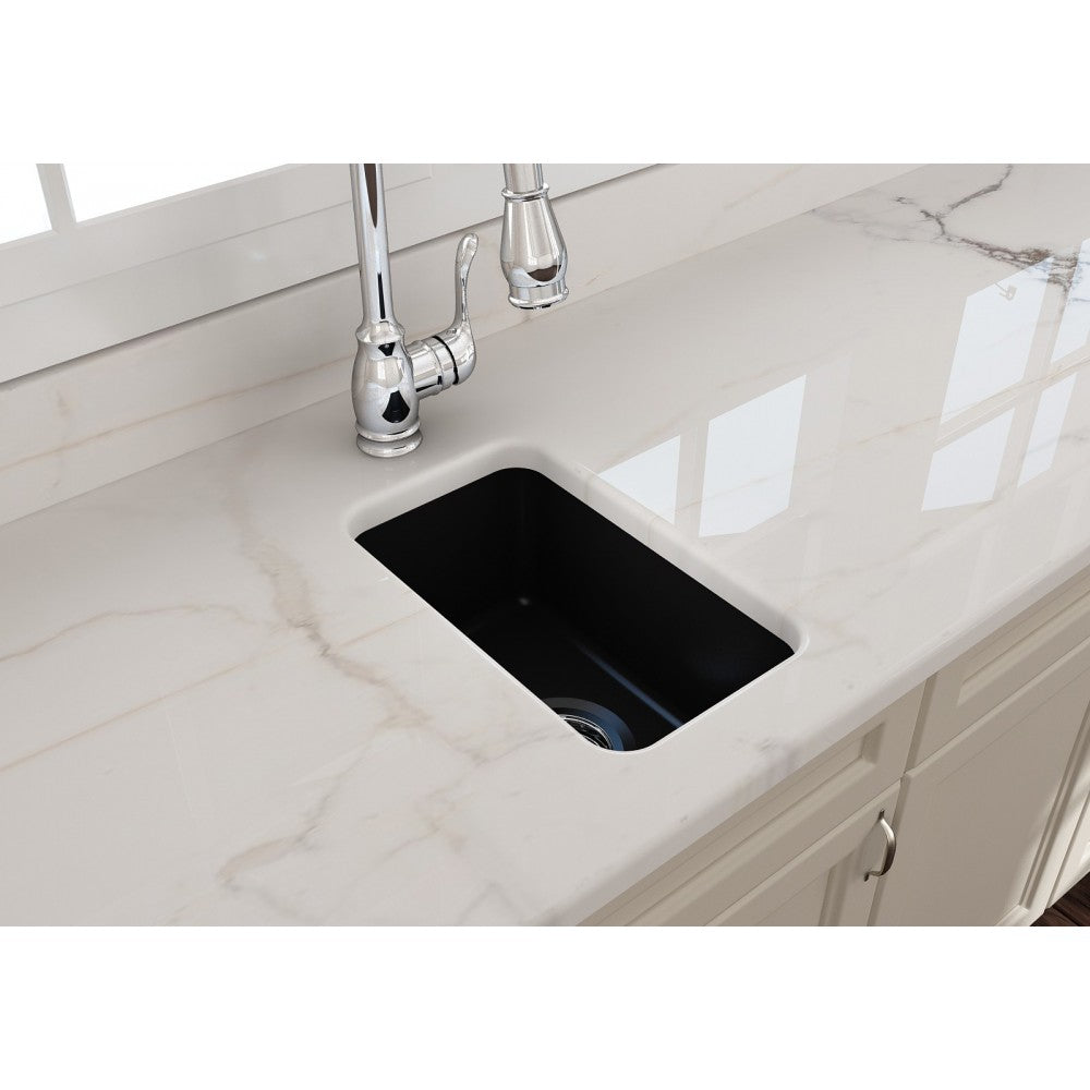Sotto Dual Mount Fireclay 12 in. Single Bowl Bar Sink with Strainer in Matte Black