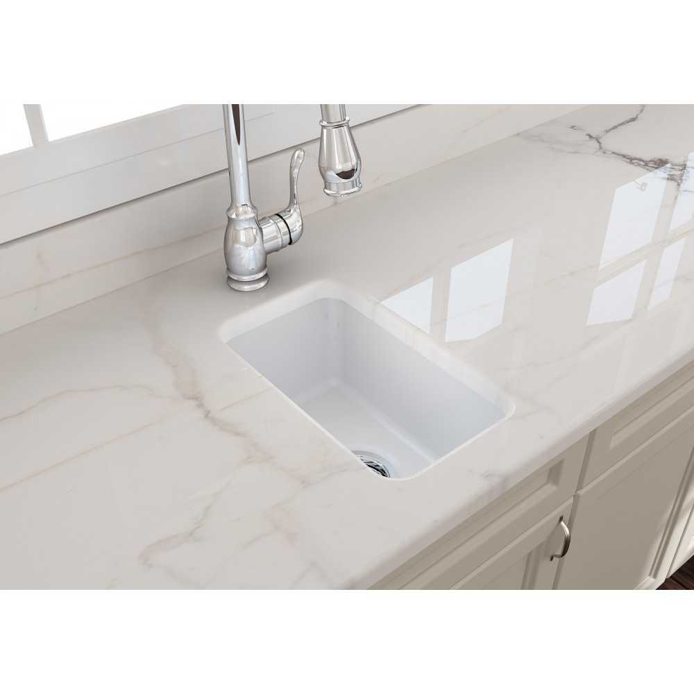 Sotto Dual Mount Fireclay 12 in. Single Bowl Bar Sink with Strainer in Matte White