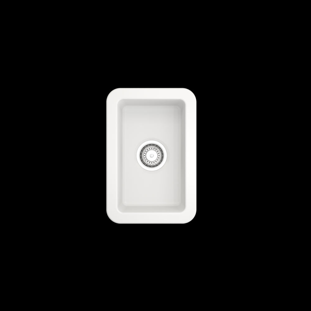 Sotto Dual Mount Fireclay 12 in. Single Bowl Bar Sink with Strainer in Matte White