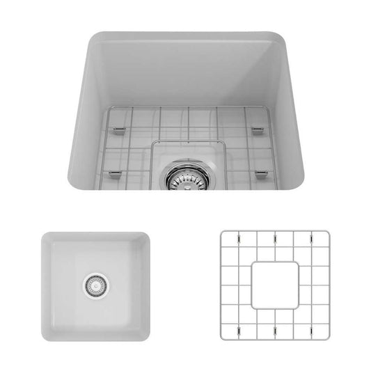 Sotto Dual-Mount Fireclay 18 in. Single Bowl Bar Sink with Protective Bottom Grid and Strainer in White, Matte White