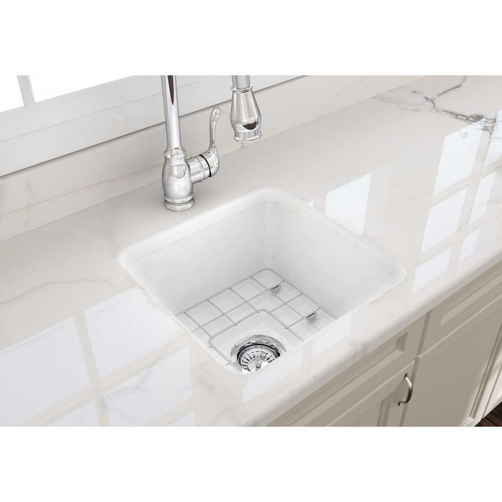 Sotto Dual-Mount Fireclay 18 in. Single Bowl Bar Sink with Protective Bottom Grid and Strainer in White, White