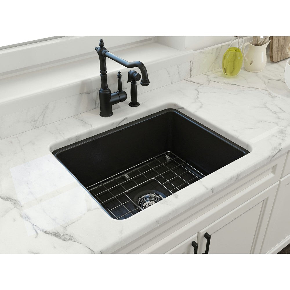 Sotto Dual-Mount Fireclay 24 in. Single Bowl Kitchen Sink in Matte Black