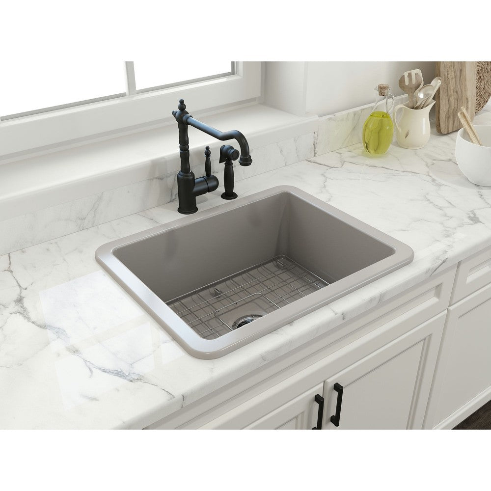 Sotto Dual-Mount Fireclay 24 in. Single Bowl Kitchen Sink in Matte Gray