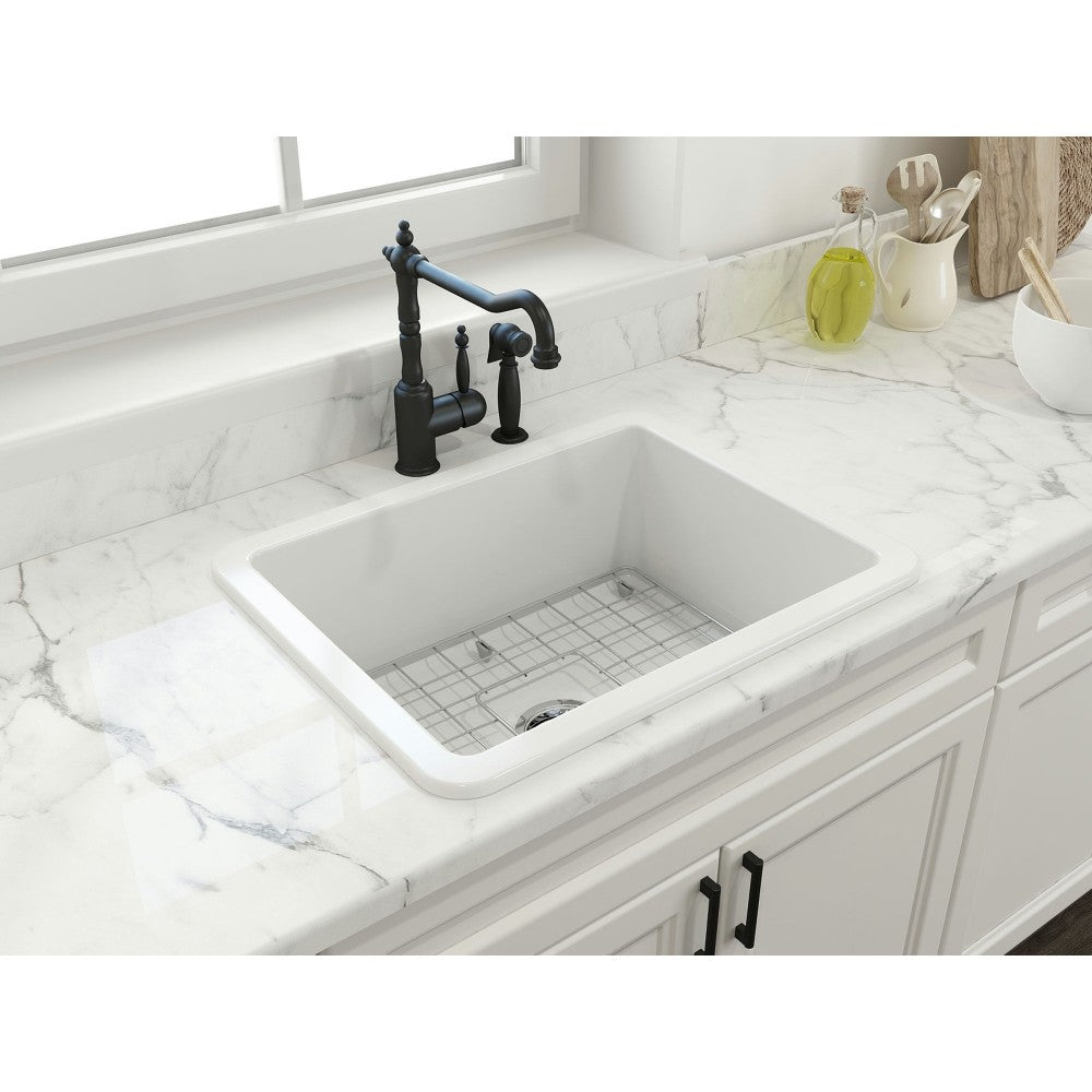 Sotto Dual-Mount Fireclay 24 in. Single Bowl Kitchen Sink in Matte White