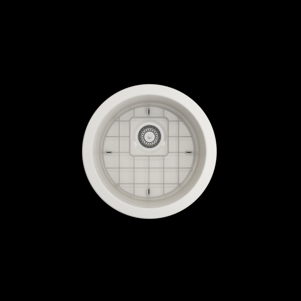 Sotto Round Dual Mount Fireclay 18.5 in. Single Bowl Bar Sink with Protective Bottom Grid and Strainer in Biscuit