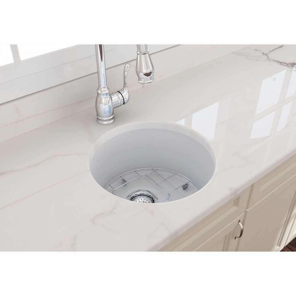 Sotto Round Dual Mount Fireclay 18.5 in. Single Bowl Bar Sink with Protective Bottom Grid and Strainer in Matte White