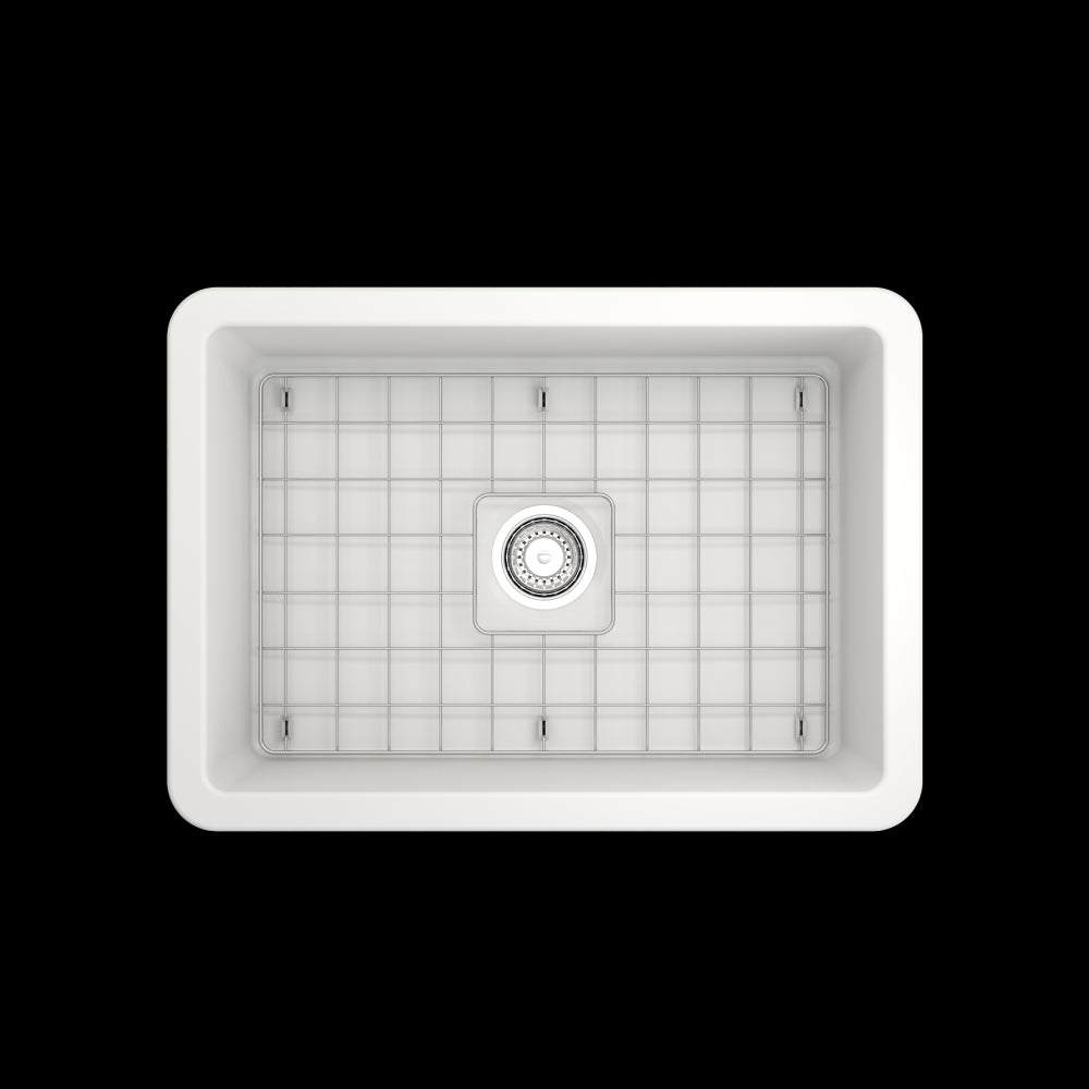 Sotto Undermount Fireclay 27 in. Single Bowl Kitchen Sink with Protective Bottom Grid and Strainer in Matte White