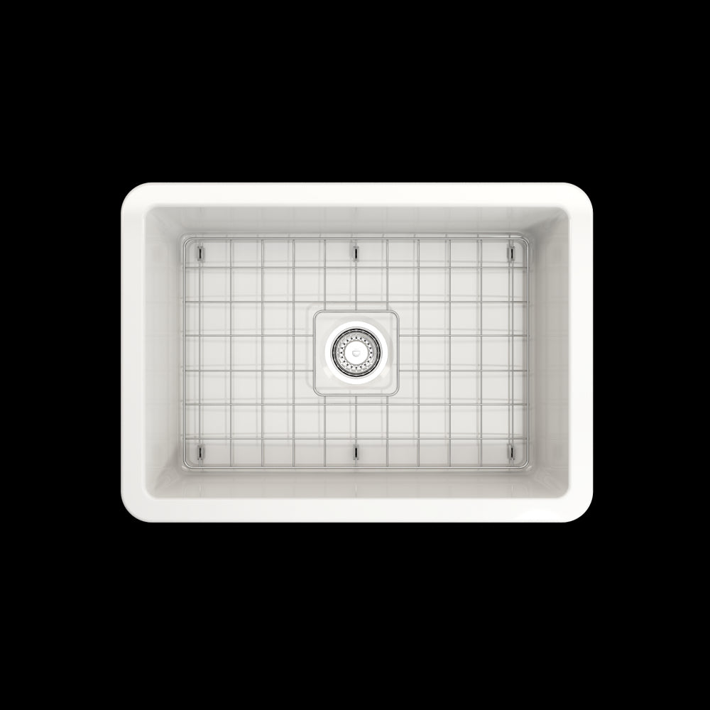 Sotto Undermount Fireclay 27 in. Single Bowl Kitchen Sink with Protective Bottom Grid and Strainer in White