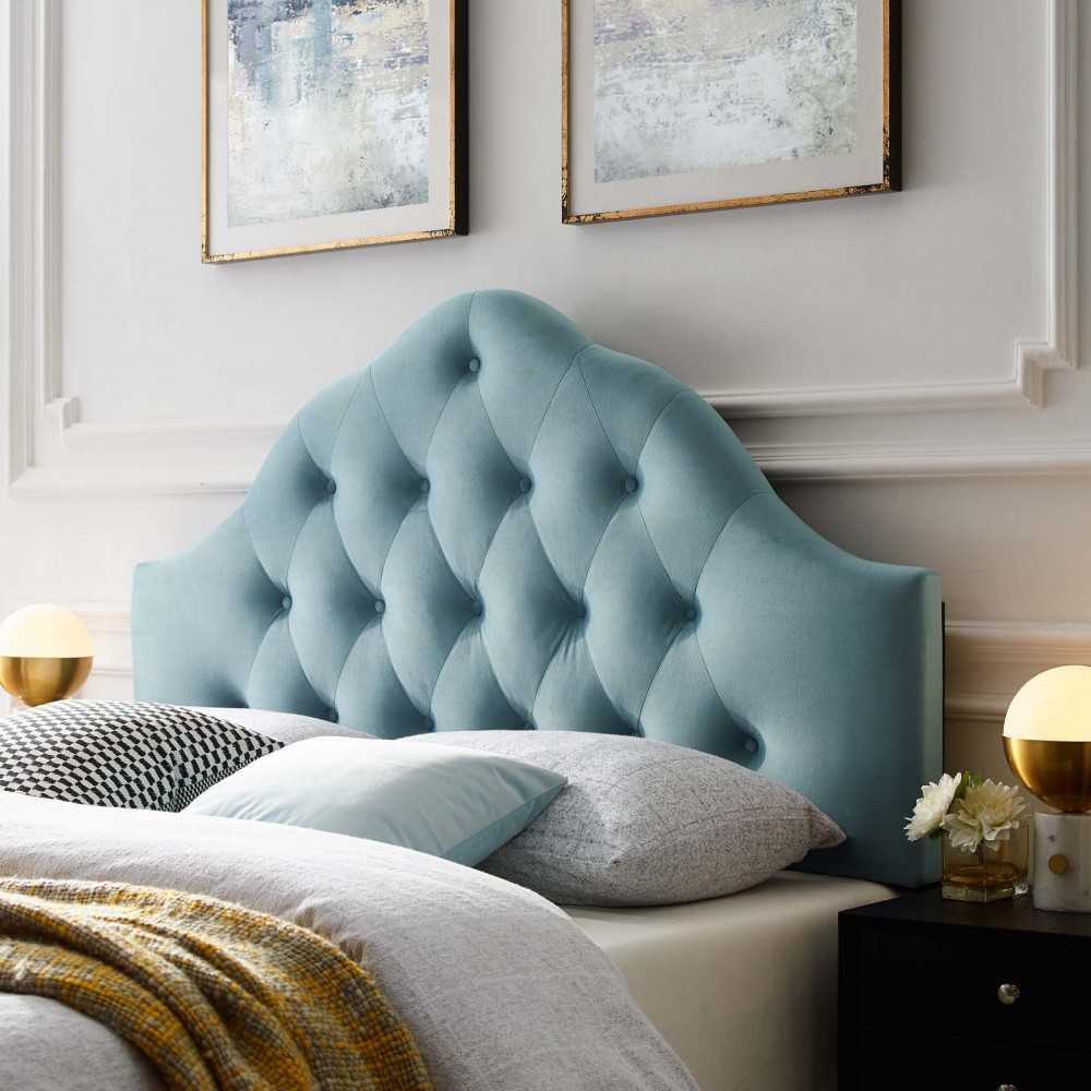 Sovereign King Diamond Tufted Performance Velvet Headboard, Light Blue