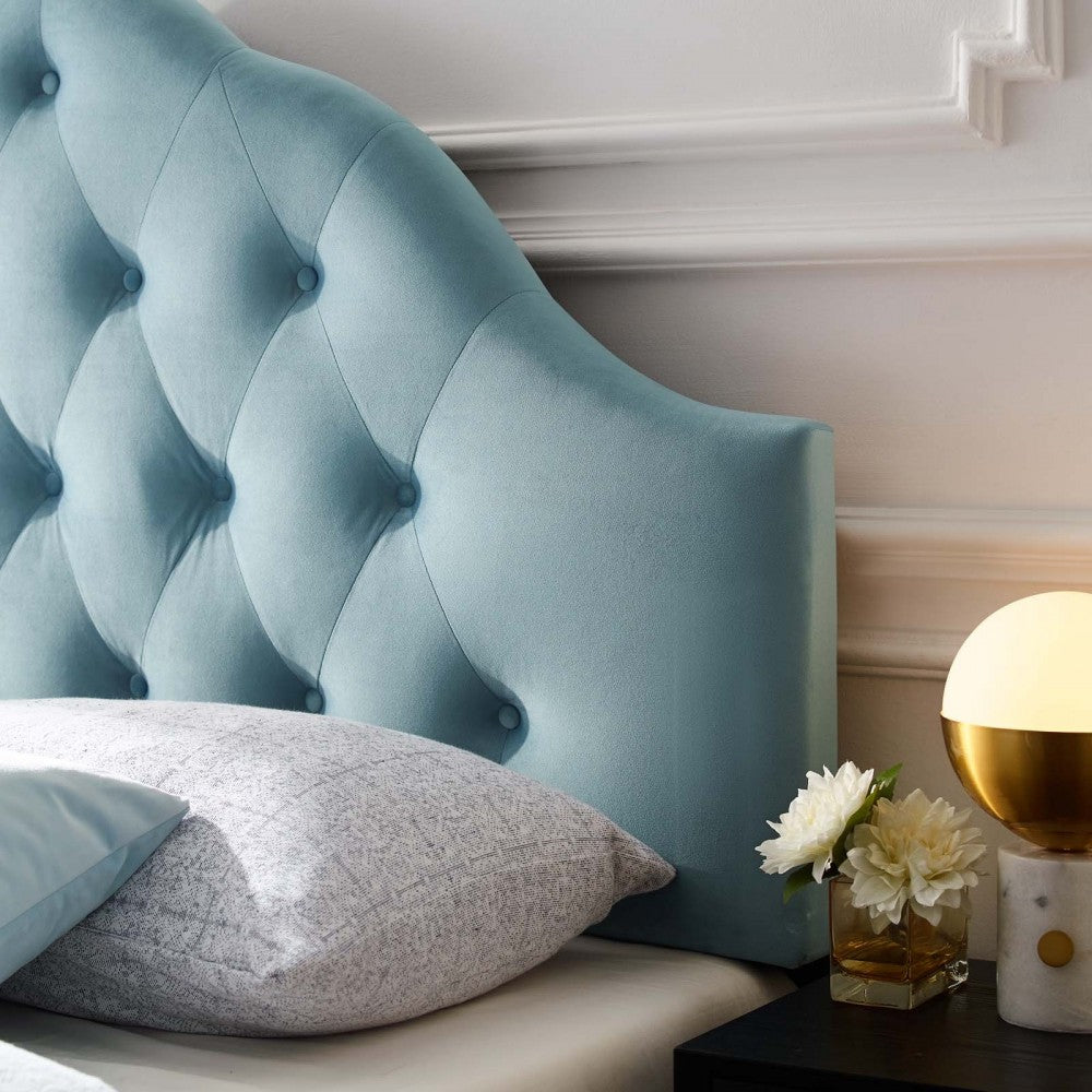 Sovereign King Diamond Tufted Performance Velvet Headboard, Light Blue