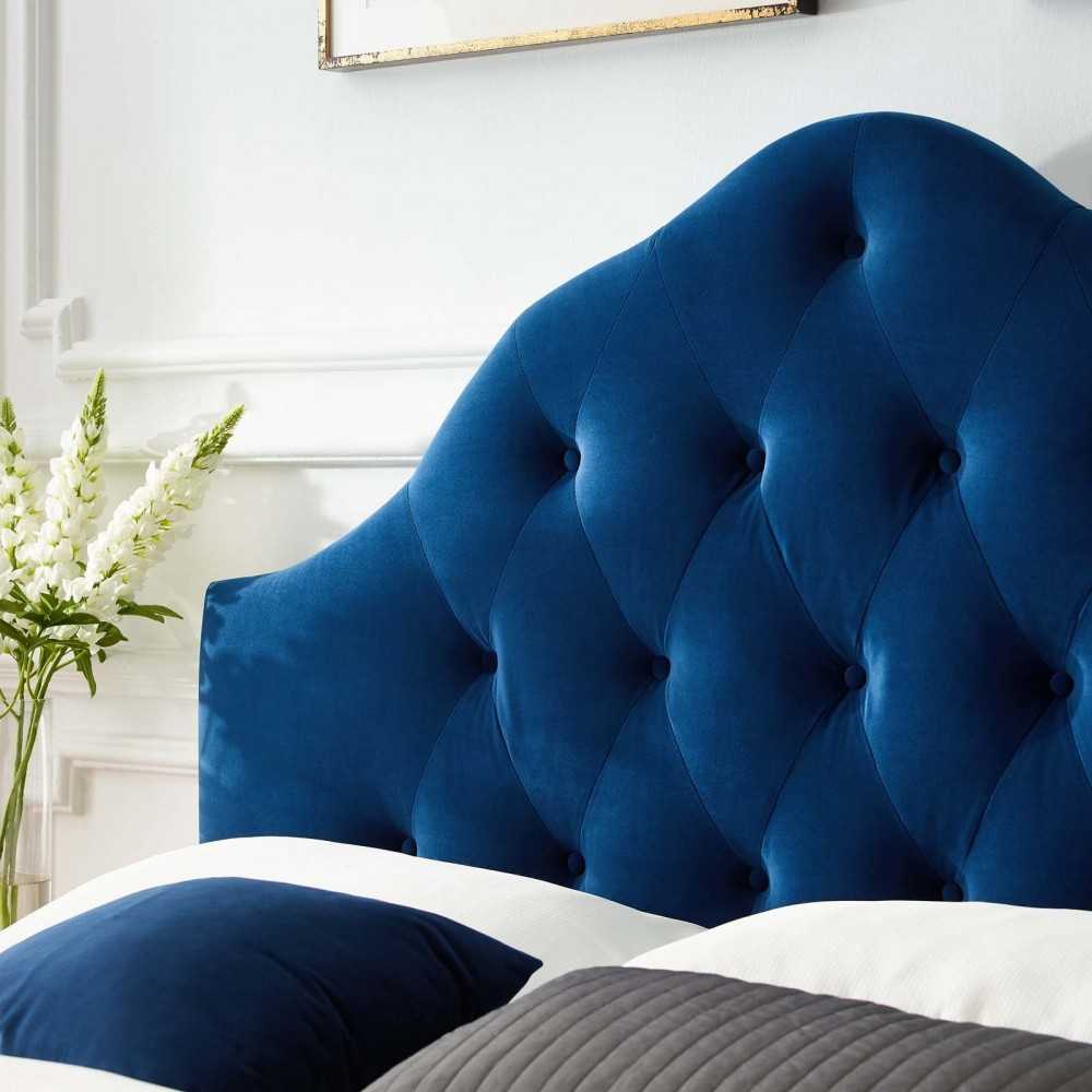 Sovereign King Diamond Tufted Performance Velvet Headboard, Navy