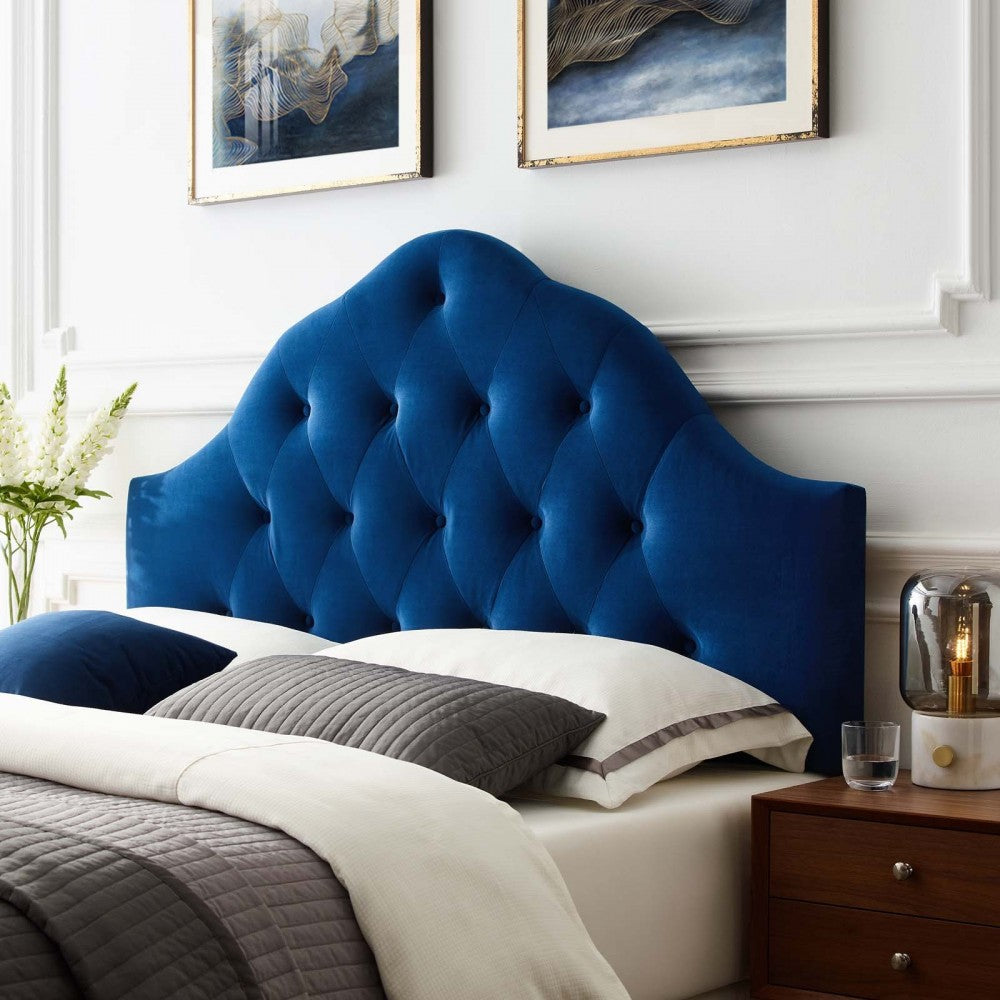 Sovereign King Diamond Tufted Performance Velvet Headboard, Navy