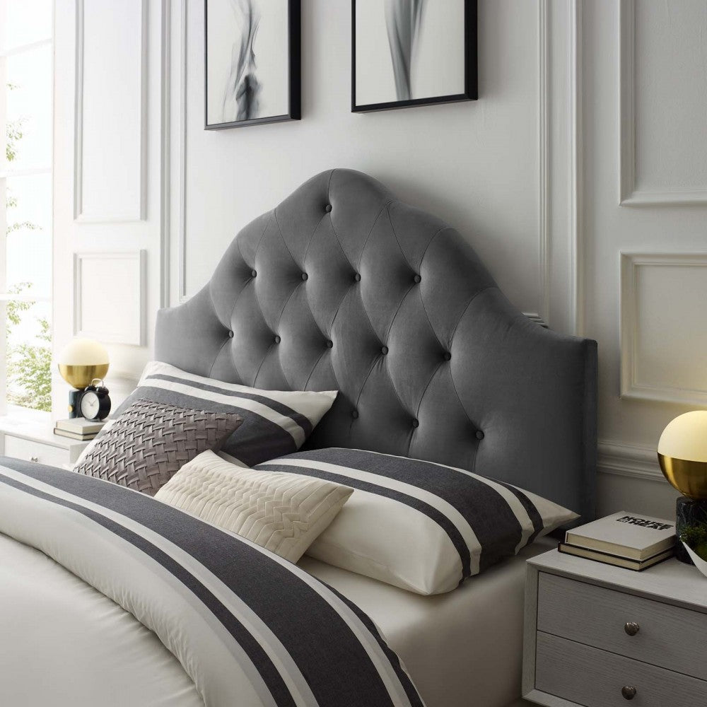 Sovereign King Diamond Tufted Performance Velvet Headboard, Gray