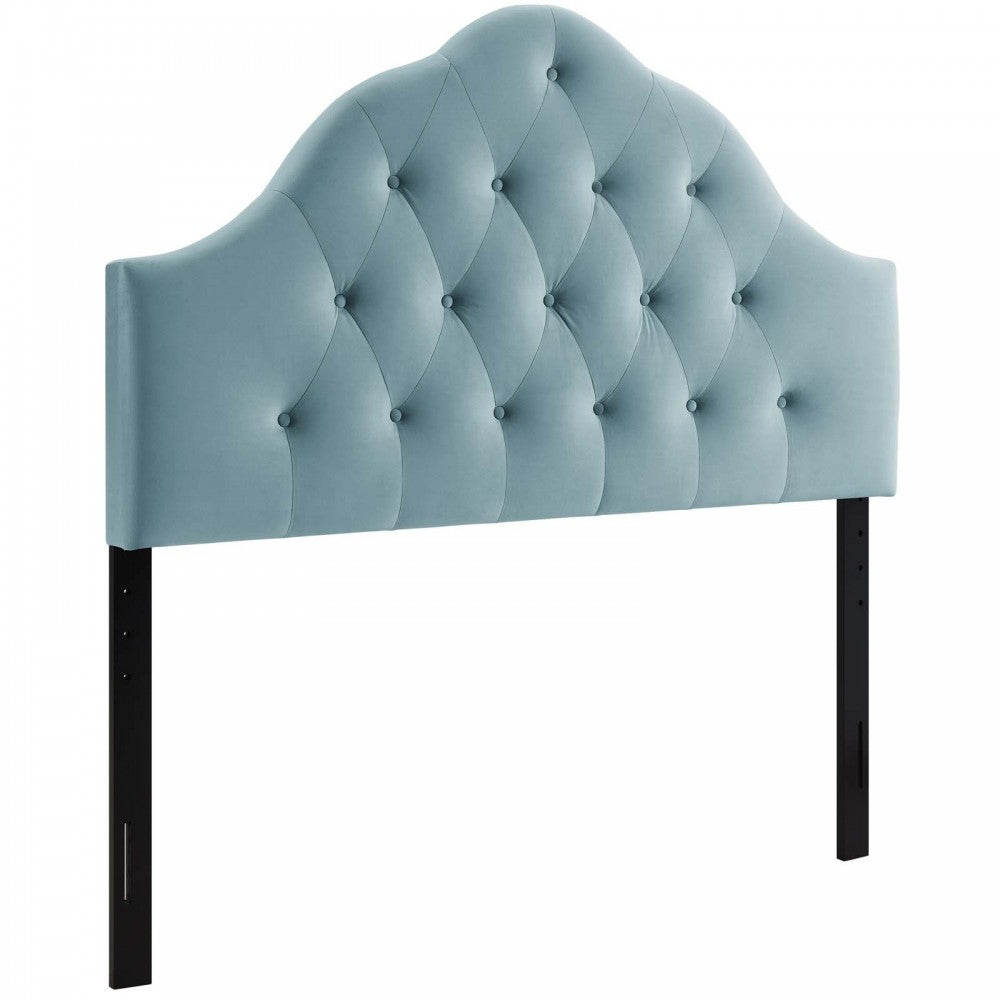 Sovereign Queen Diamond Tufted Performance Velvet Headboard, Light Blue