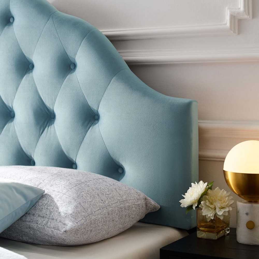 Sovereign Queen Diamond Tufted Performance Velvet Headboard, Light Blue