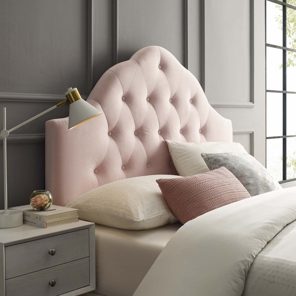 Sovereign Queen Diamond Tufted Performance Velvet Headboard, Pink