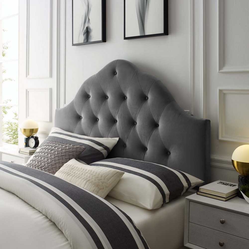 Sovereign Queen Diamond Tufted Performance Velvet Headboard, Gray