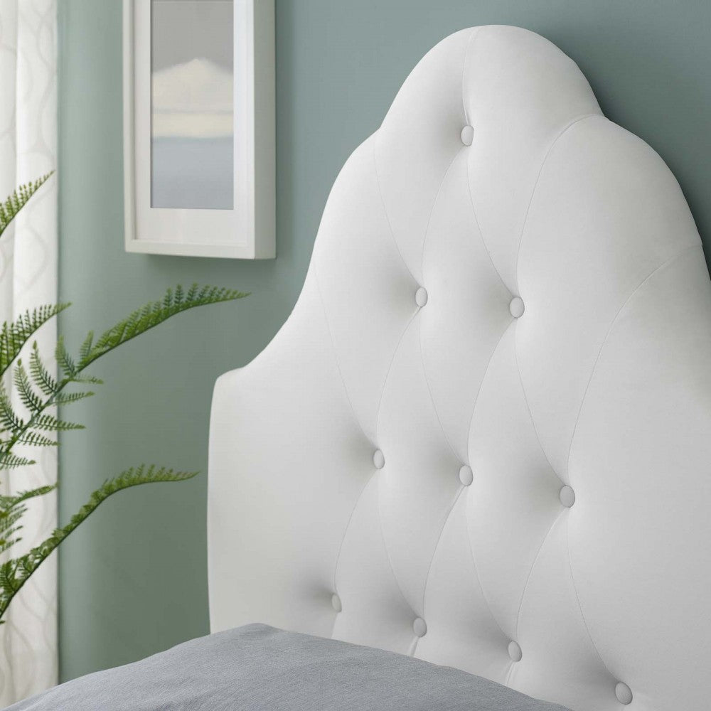 Sovereign Twin Diamond Tufted Performance Velvet Headboard, White