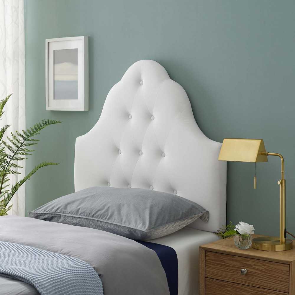 Sovereign Twin Diamond Tufted Performance Velvet Headboard, White