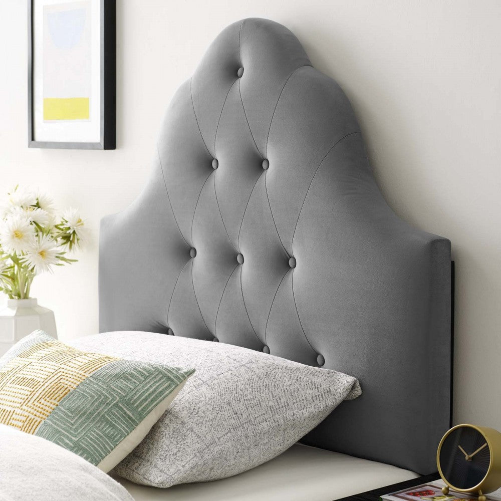 Sovereign Twin Diamond Tufted Performance Velvet Headboard, Gray