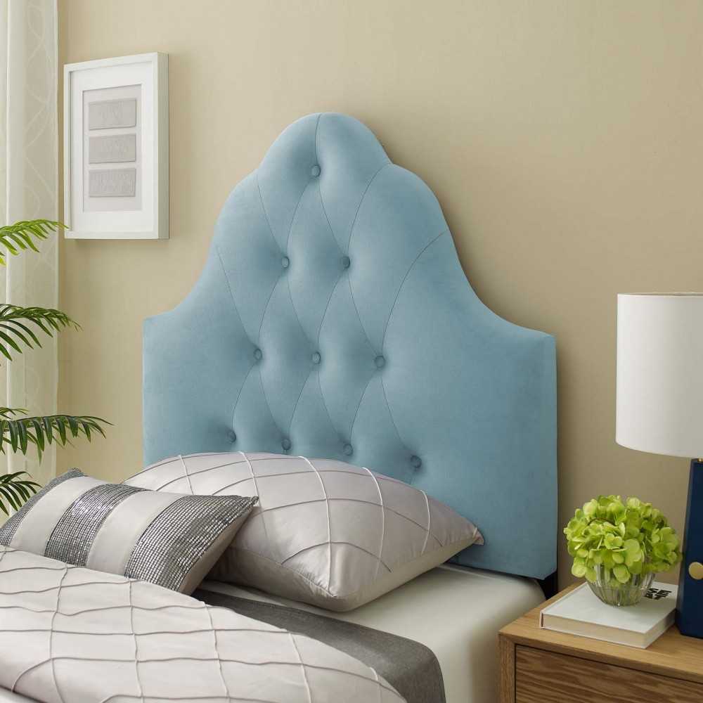 Sovereign Twin Diamond Tufted Performance Velvet Headboard, Light Blue