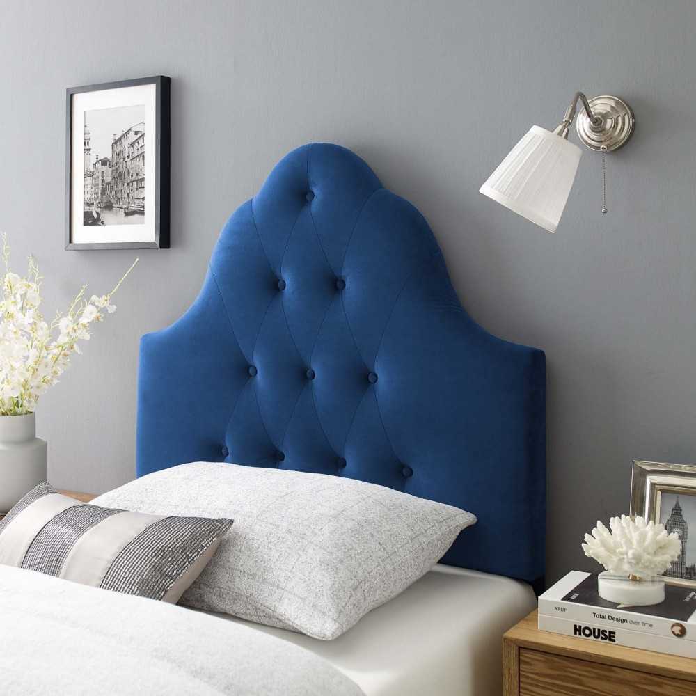 Sovereign Twin Diamond Tufted Performance Velvet Headboard, Navy