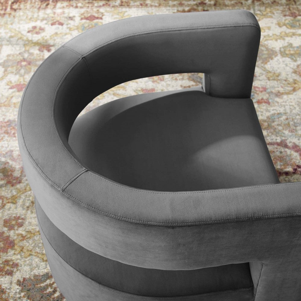 Spin Cutaway Performance Velvet Swivel Armchair, Gray